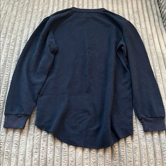 Smith’s Workwear Men’s Navy Long Sleeve Waffle Knit Shirt - Picture 2 of 3